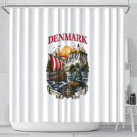 Denmark Kongeriget Heritage Shower Curtain Vintage Viking Ship And Nyhavn Scenic Illustration