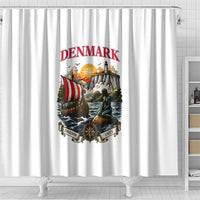 Denmark Kongeriget Heritage Shower Curtain Vintage Viking Ship And Nyhavn Scenic Illustration