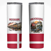 Denmark Kongeriget Heritage Skinny Tumbler Vintage Viking Ship And Nyhavn Scenic Illustration