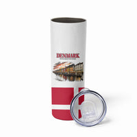 Denmark Kongeriget Heritage Skinny Tumbler Vintage Viking Ship And Nyhavn Scenic Illustration