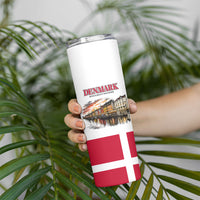 Denmark Kongeriget Heritage Skinny Tumbler Vintage Viking Ship And Nyhavn Scenic Illustration