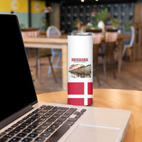Denmark Kongeriget Heritage Skinny Tumbler Vintage Viking Ship And Nyhavn Scenic Illustration