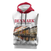 Denmark Kongeriget Heritage Sleeveless Hoodie Vintage Viking Ship And Nyhavn Scenic Illustration