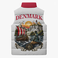 Denmark Kongeriget Heritage Sleeveless Puffer Jacket Vintage Viking Ship And Nyhavn Scenic Illustration