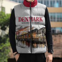 Denmark Kongeriget Heritage Sleeveless Puffer Jacket Vintage Viking Ship And Nyhavn Scenic Illustration