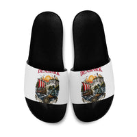 Denmark Kongeriget Heritage Slide Sandals Vintage Viking Ship And Nyhavn Scenic Illustration