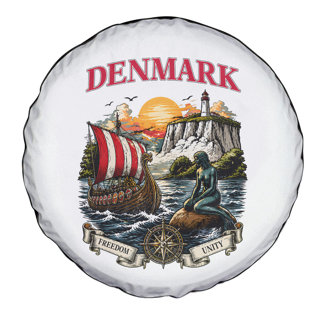 Denmark Kongeriget Heritage Spare Tire Cover Vintage Viking Ship And Nyhavn Scenic Illustration
