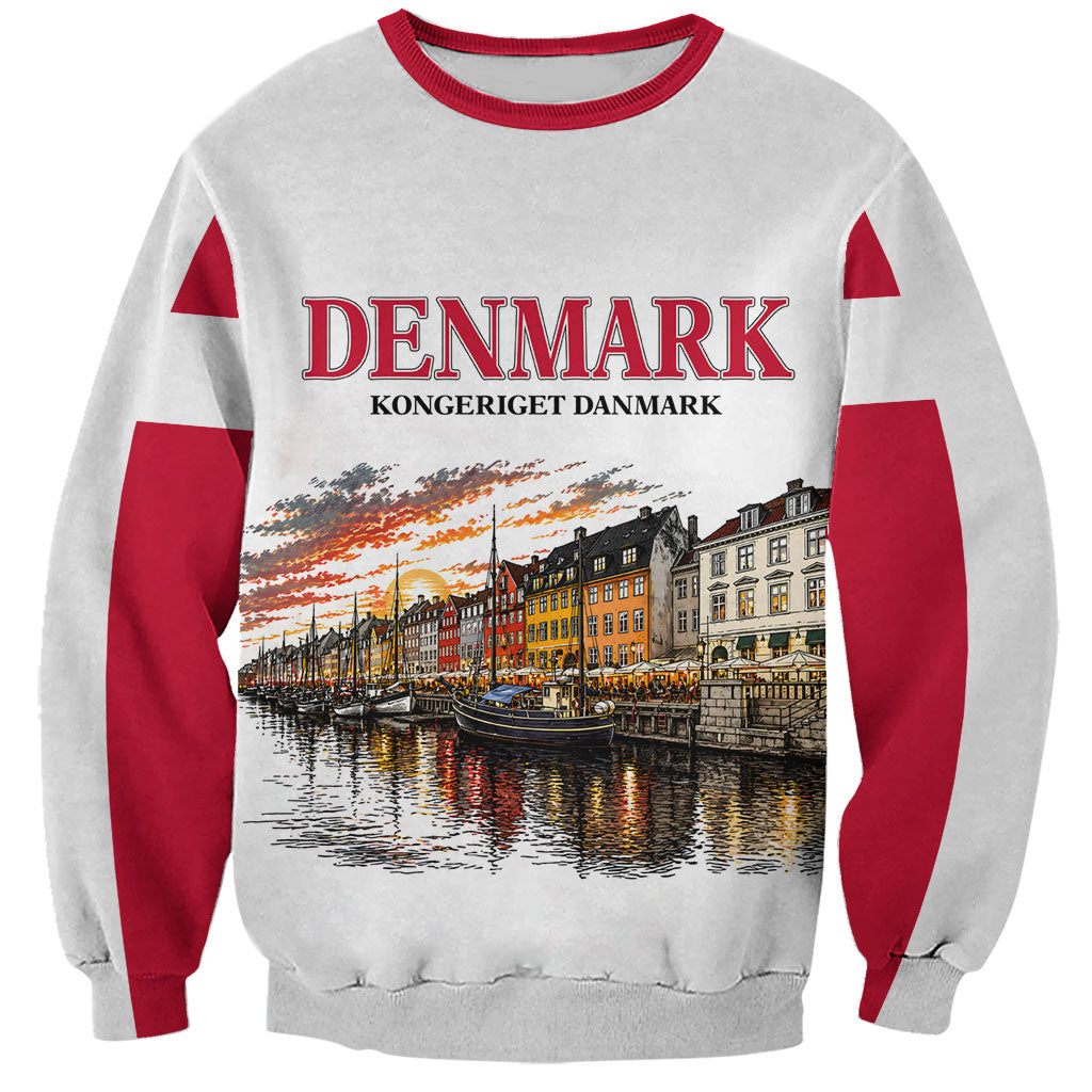 Denmark Kongeriget Heritage Sweatshirt Vintage Viking Ship And Nyhavn Scenic Illustration