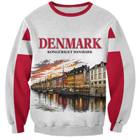 Denmark Kongeriget Heritage Sweatshirt Vintage Viking Ship And Nyhavn Scenic Illustration