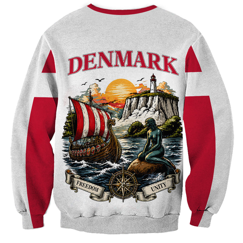 Denmark Kongeriget Heritage Sweatshirt Vintage Viking Ship And Nyhavn Scenic Illustration