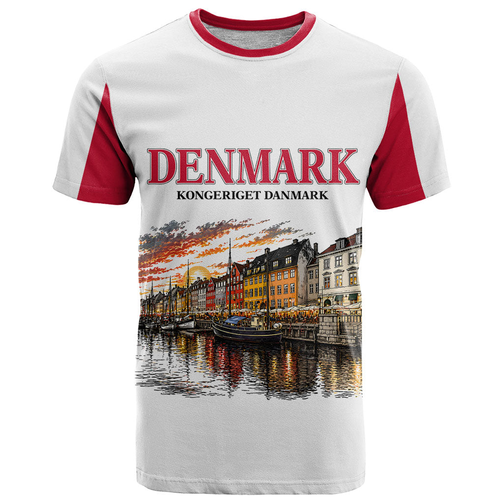 Denmark Kongeriget Heritage T Shirt Vintage Viking Ship And Nyhavn Scenic Illustration