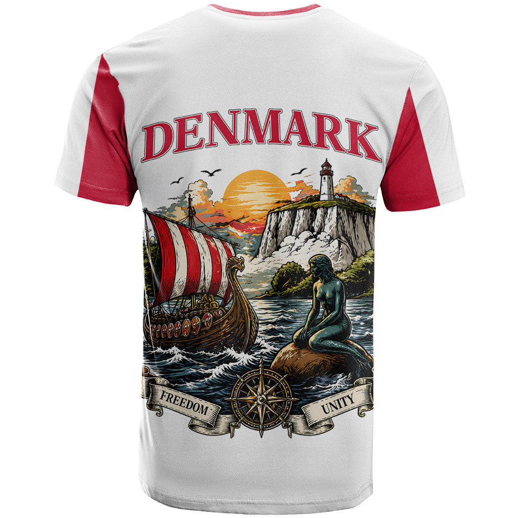 Denmark Kongeriget Heritage T Shirt Vintage Viking Ship And Nyhavn Scenic Illustration