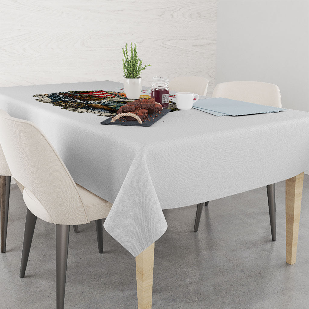 Denmark Kongeriget Heritage Tablecloth Vintage Viking Ship And Nyhavn Scenic Illustration