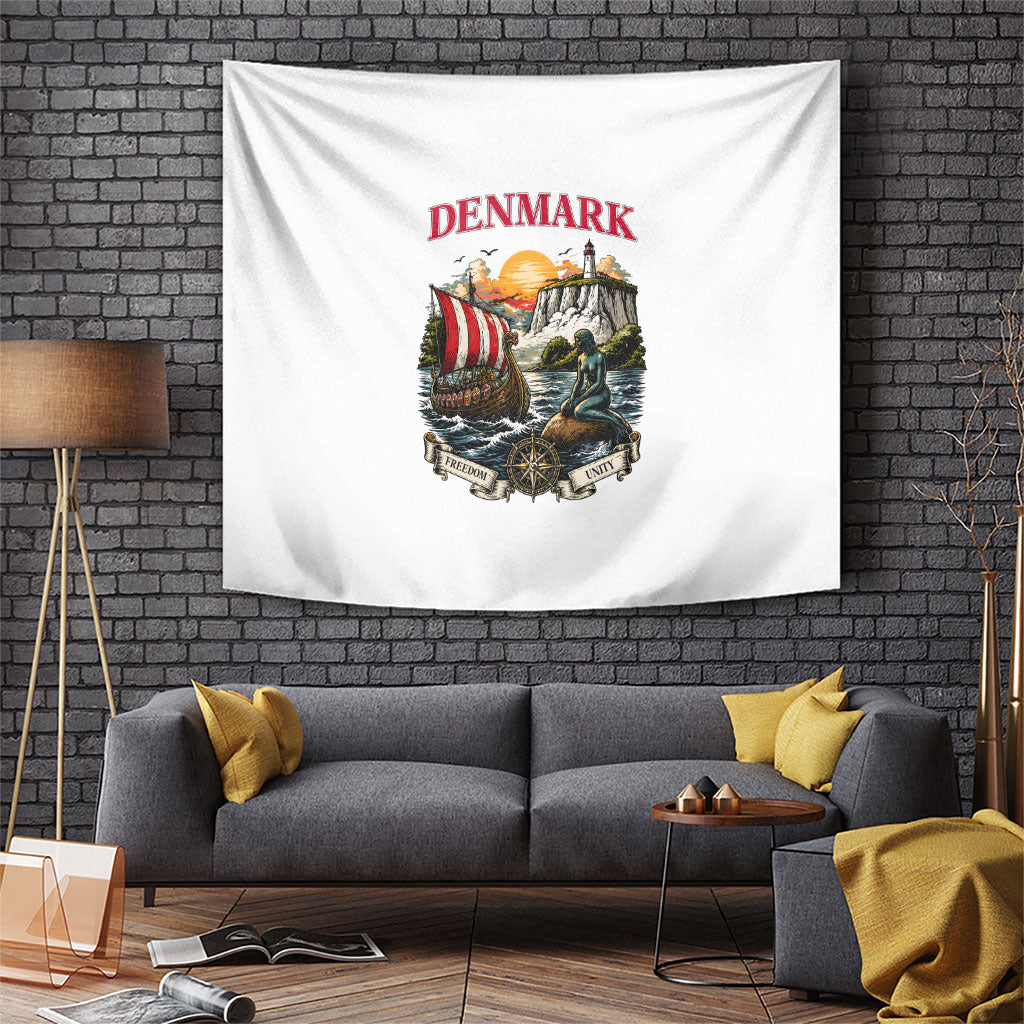 Denmark Kongeriget Heritage Tapestry Vintage Viking Ship And Nyhavn Scenic Illustration
