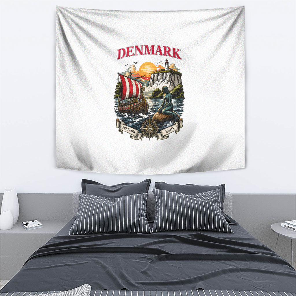 Denmark Kongeriget Heritage Tapestry Vintage Viking Ship And Nyhavn Scenic Illustration