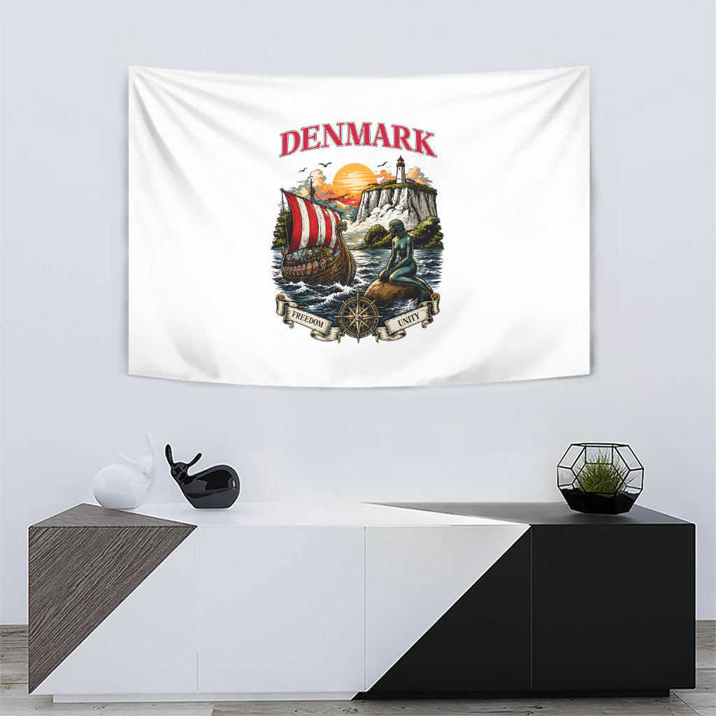 Denmark Kongeriget Heritage Tapestry Vintage Viking Ship And Nyhavn Scenic Illustration