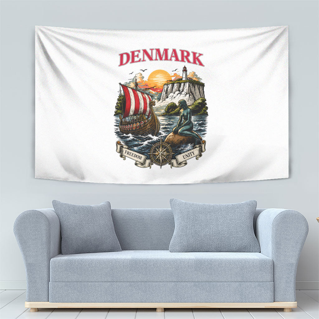 Denmark Kongeriget Heritage Tapestry Vintage Viking Ship And Nyhavn Scenic Illustration