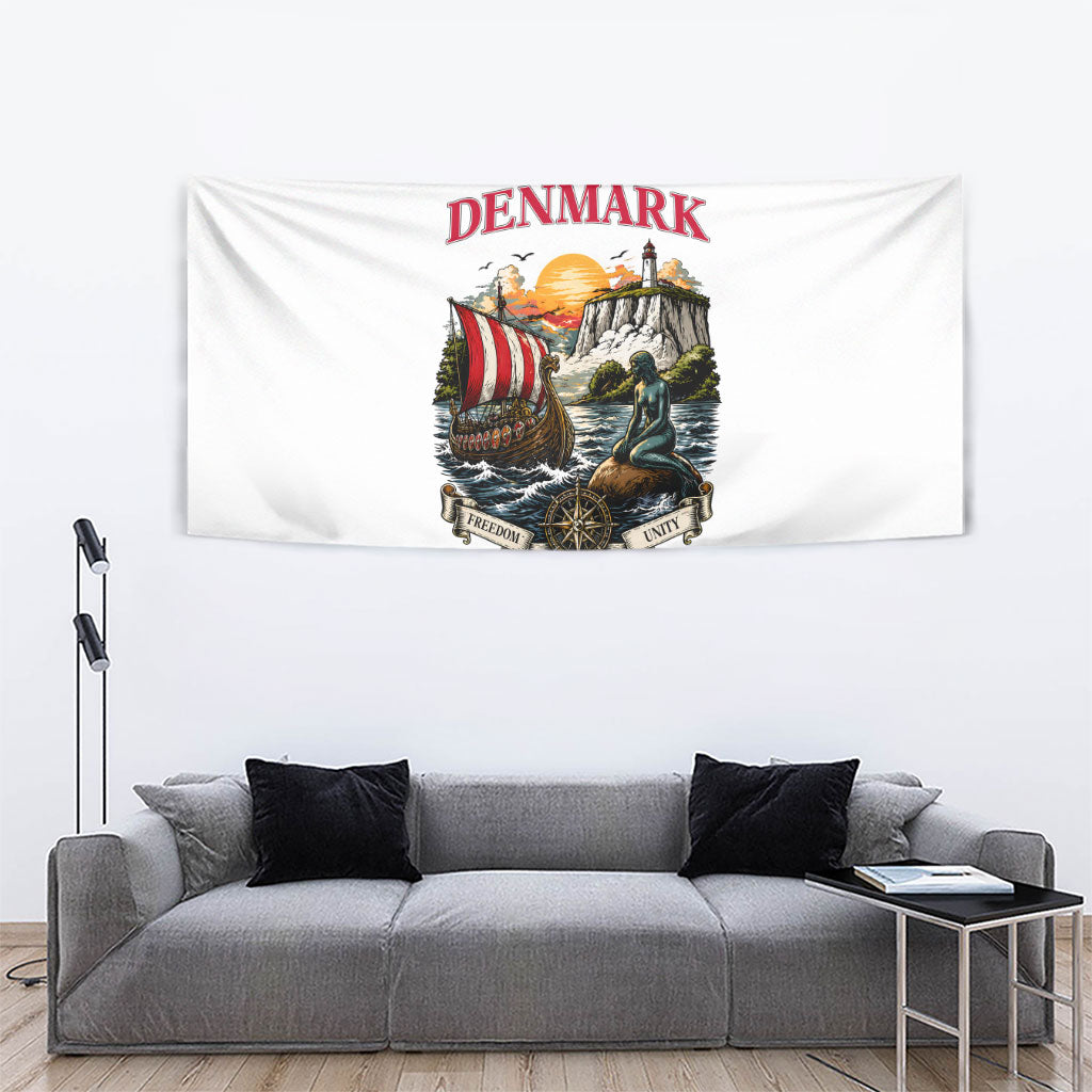 Denmark Kongeriget Heritage Tapestry Vintage Viking Ship And Nyhavn Scenic Illustration