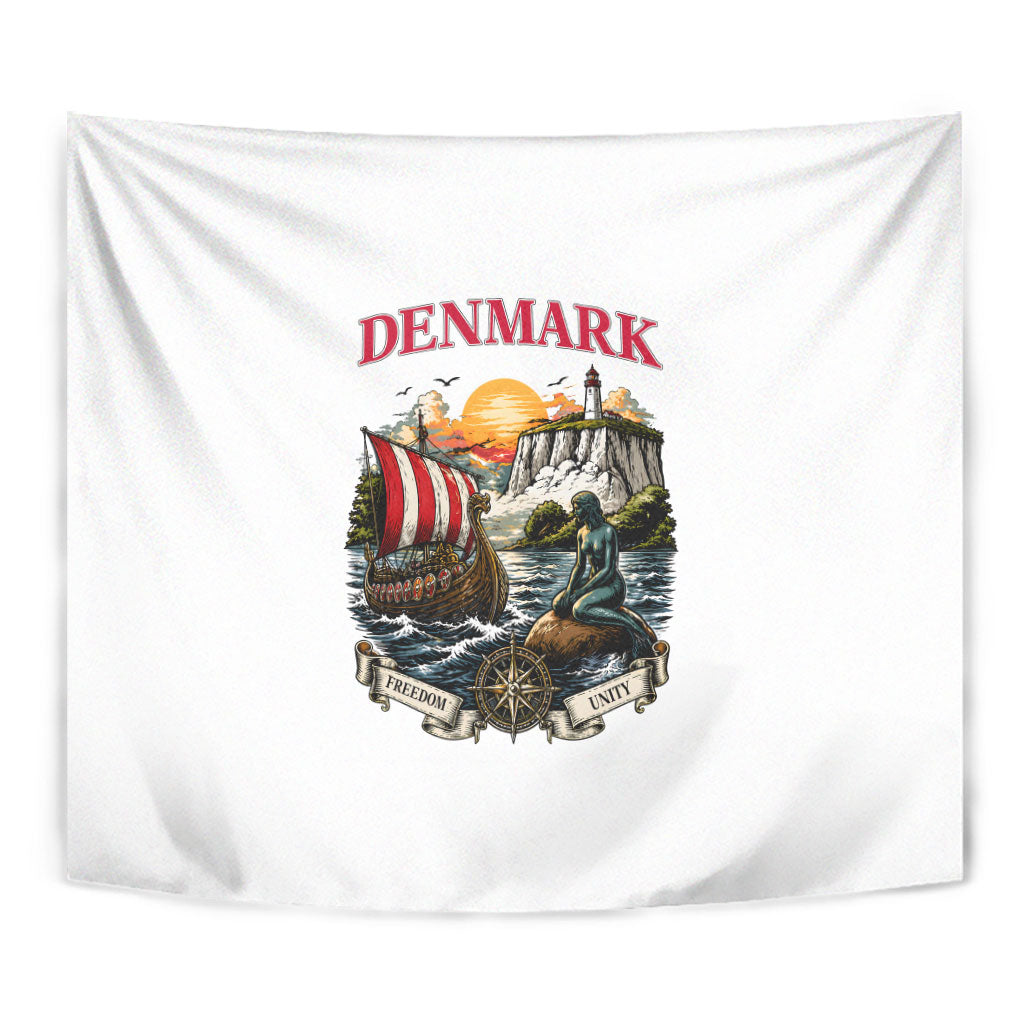 Denmark Kongeriget Heritage Tapestry Vintage Viking Ship And Nyhavn Scenic Illustration