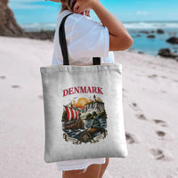 Denmark Kongeriget Heritage Tote Bag Vintage Viking Ship And Nyhavn Scenic Illustration