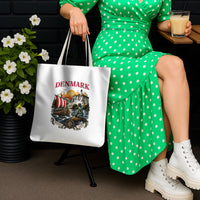 Denmark Kongeriget Heritage Tote Bag Vintage Viking Ship And Nyhavn Scenic Illustration