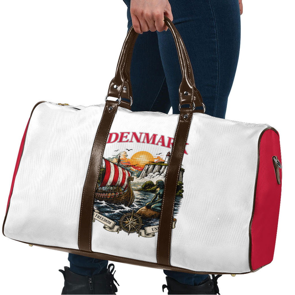 Denmark Kongeriget Heritage Travel Bag Vintage Viking Ship And Nyhavn Scenic Illustration