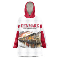 Denmark Kongeriget Heritage Wearable Blanket Hoodie Vintage Viking Ship And Nyhavn Scenic Illustration