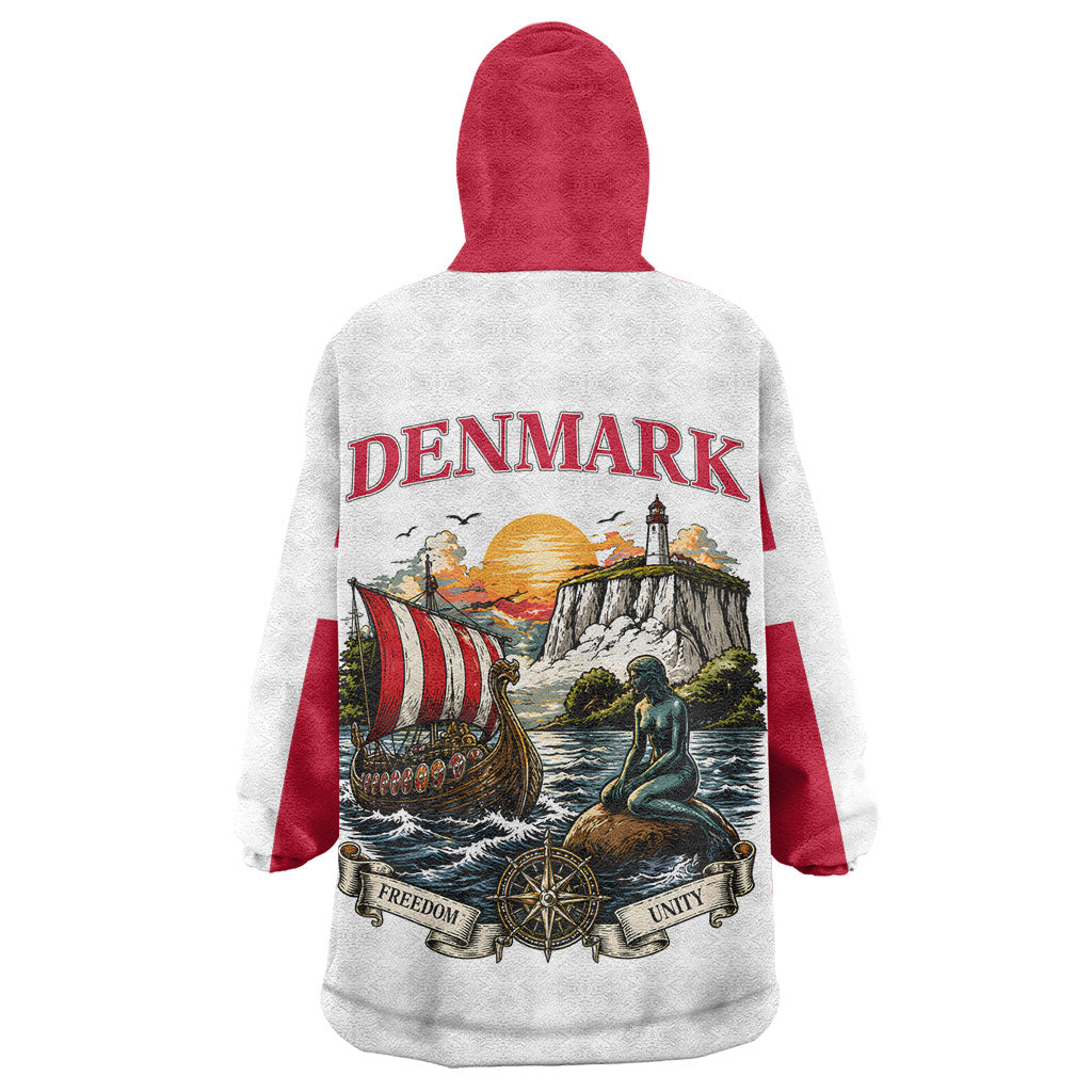 Denmark Kongeriget Heritage Wearable Blanket Hoodie Vintage Viking Ship And Nyhavn Scenic Illustration