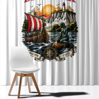 Denmark Kongeriget Heritage Window Curtain Vintage Viking Ship And Nyhavn Scenic Illustration