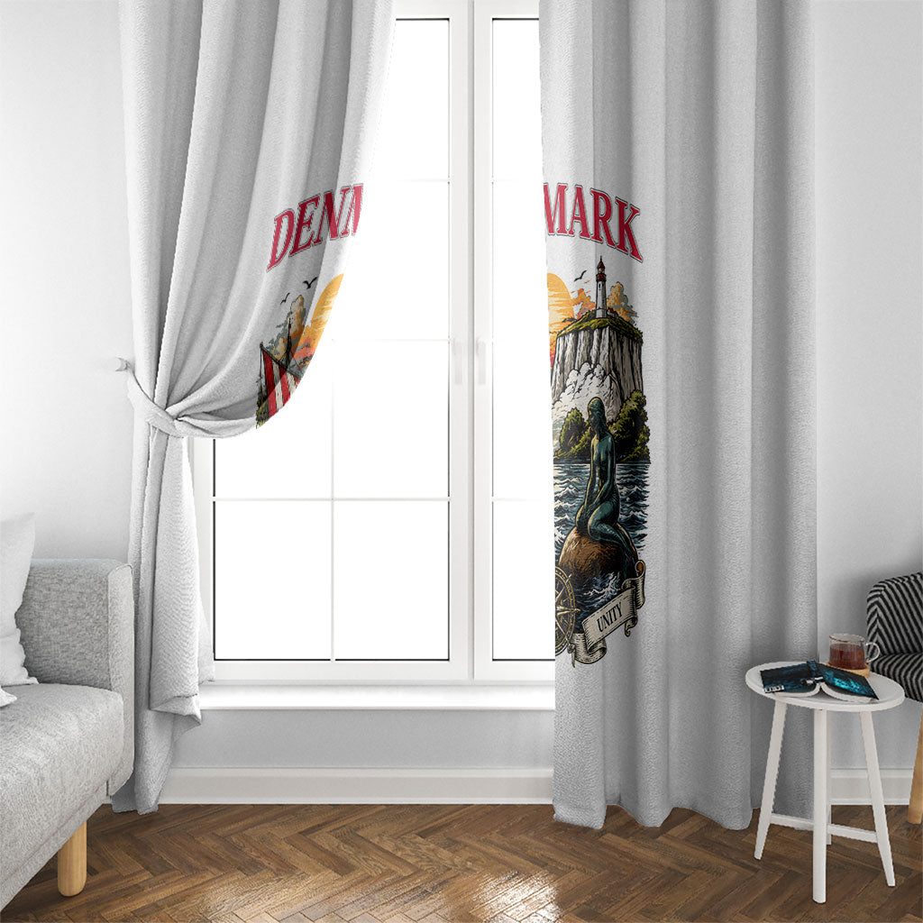 Denmark Kongeriget Heritage Window Curtain Vintage Viking Ship And Nyhavn Scenic Illustration