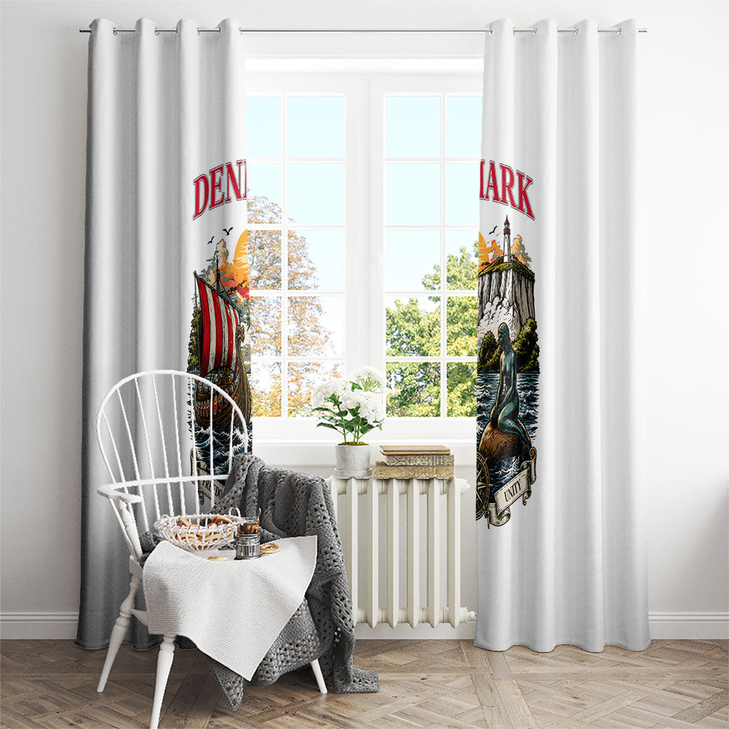Denmark Kongeriget Heritage Window Curtain Vintage Viking Ship And Nyhavn Scenic Illustration