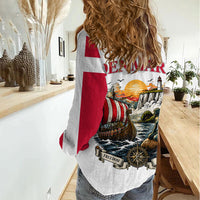 Denmark Kongeriget Heritage Women Casual Shirt Vintage Viking Ship And Nyhavn Scenic Illustration