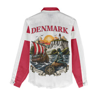 Denmark Kongeriget Heritage Women Casual Shirt Vintage Viking Ship And Nyhavn Scenic Illustration