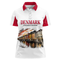 Denmark Kongeriget Heritage Women Polo Shirt Vintage Viking Ship And Nyhavn Scenic Illustration