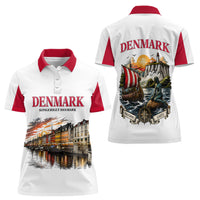 Denmark Kongeriget Heritage Women Polo Shirt Vintage Viking Ship And Nyhavn Scenic Illustration