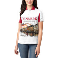 Denmark Kongeriget Heritage Women Polo Shirt Vintage Viking Ship And Nyhavn Scenic Illustration