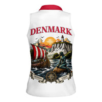 Denmark Kongeriget Heritage Women Sleeveless Polo Shirt Vintage Viking Ship And Nyhavn Scenic Illustration