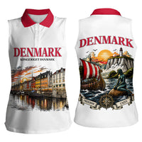 Denmark Kongeriget Heritage Women Sleeveless Polo Shirt Vintage Viking Ship And Nyhavn Scenic Illustration