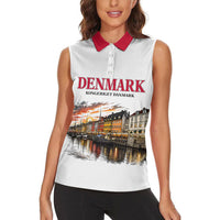 Denmark Kongeriget Heritage Women Sleeveless Polo Shirt Vintage Viking Ship And Nyhavn Scenic Illustration