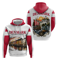 Denmark Kongeriget Heritage Zip Hoodie Vintage Viking Ship And Nyhavn Scenic Illustration