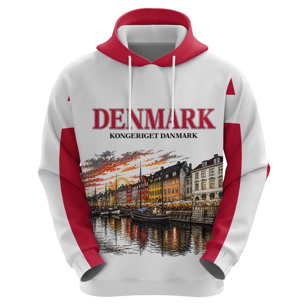 Denmark Kongeriget Heritage Zip Hoodie Vintage Viking Ship And Nyhavn Scenic Illustration