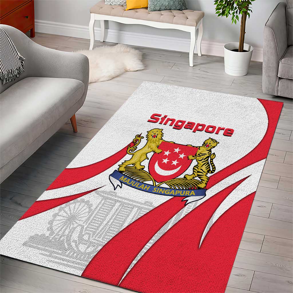 Singapore National Crest Area Rug with City Skyline and Lion Design