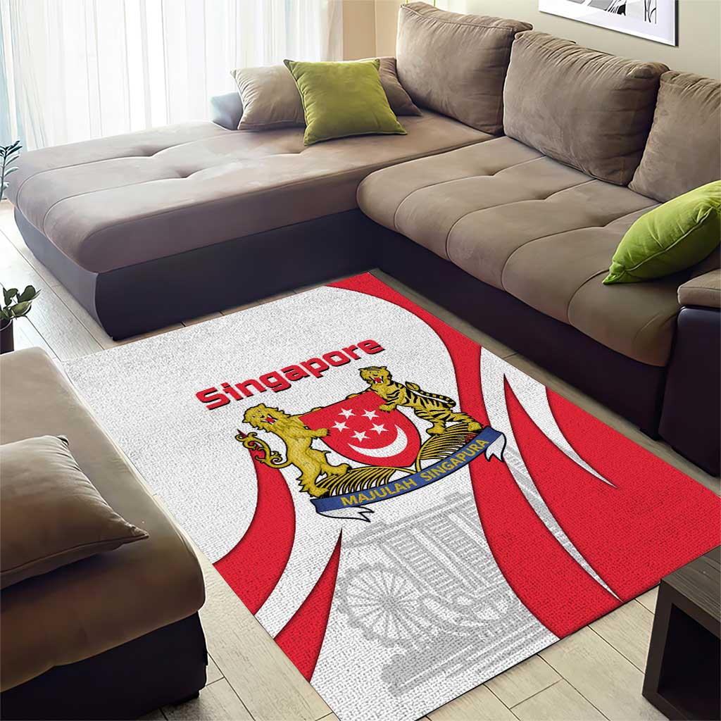 Singapore National Crest Area Rug with City Skyline and Lion Design