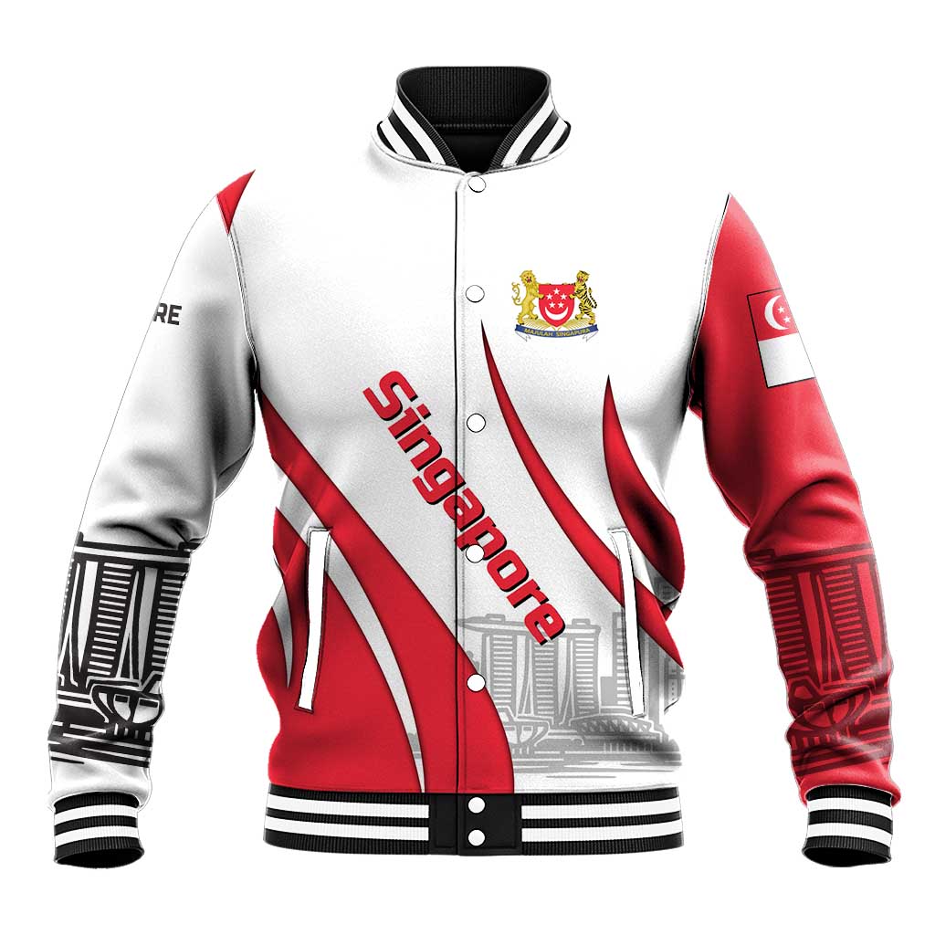 Singapore National Crest Baseball Jacket with City Skyline and Lion Design