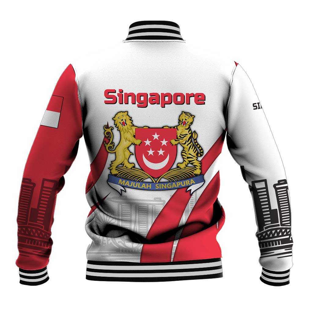 Singapore National Crest Baseball Jacket with City Skyline and Lion Design