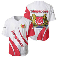 Singapore National Crest Baseball Jersey with City Skyline and Lion Design