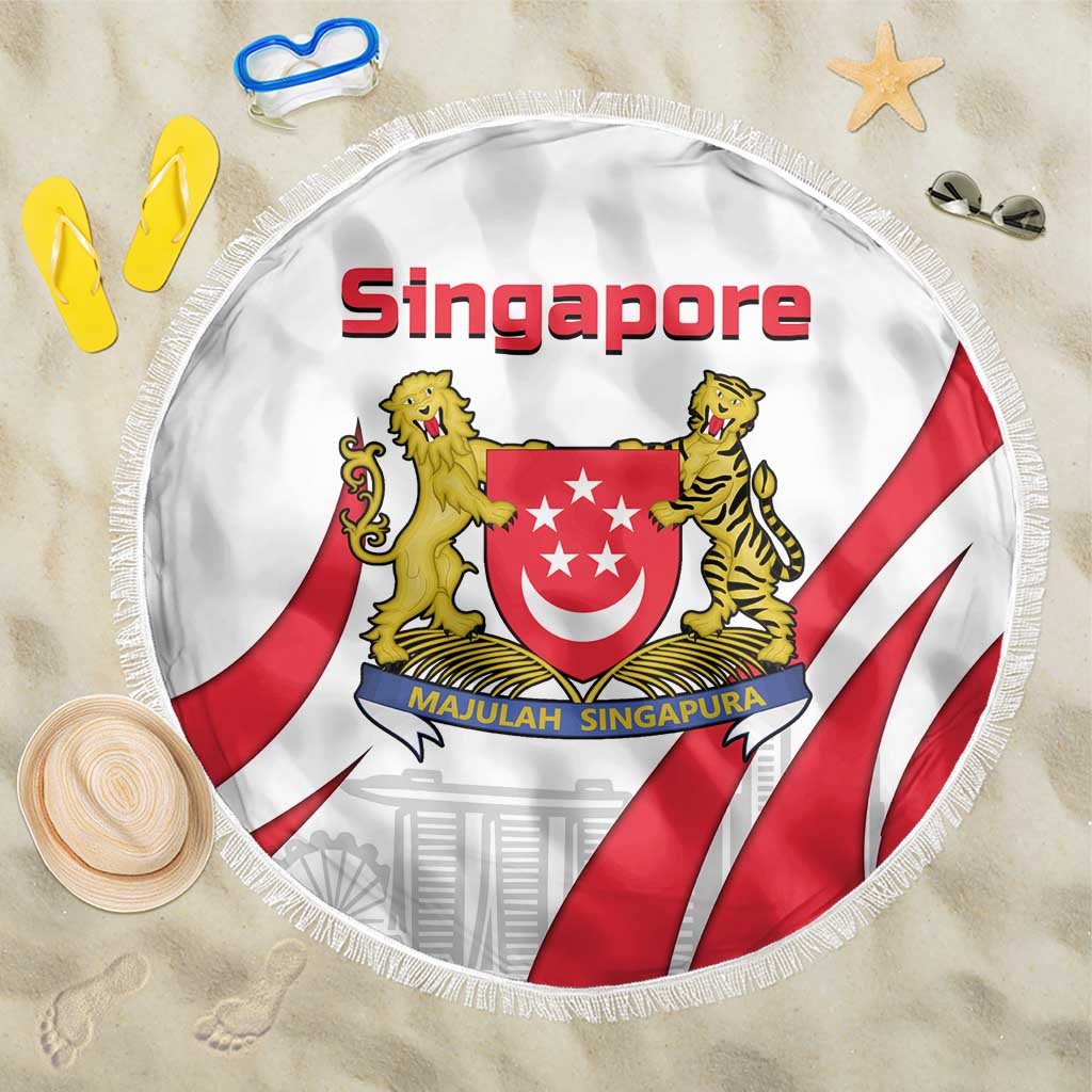 Singapore National Crest Beach Blanket with City Skyline and Lion Design