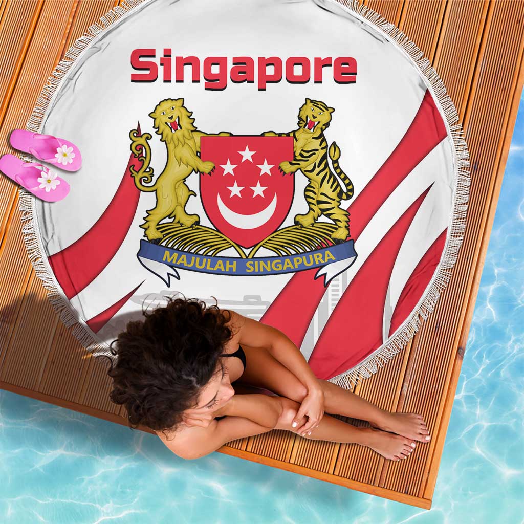 Singapore National Crest Beach Blanket with City Skyline and Lion Design