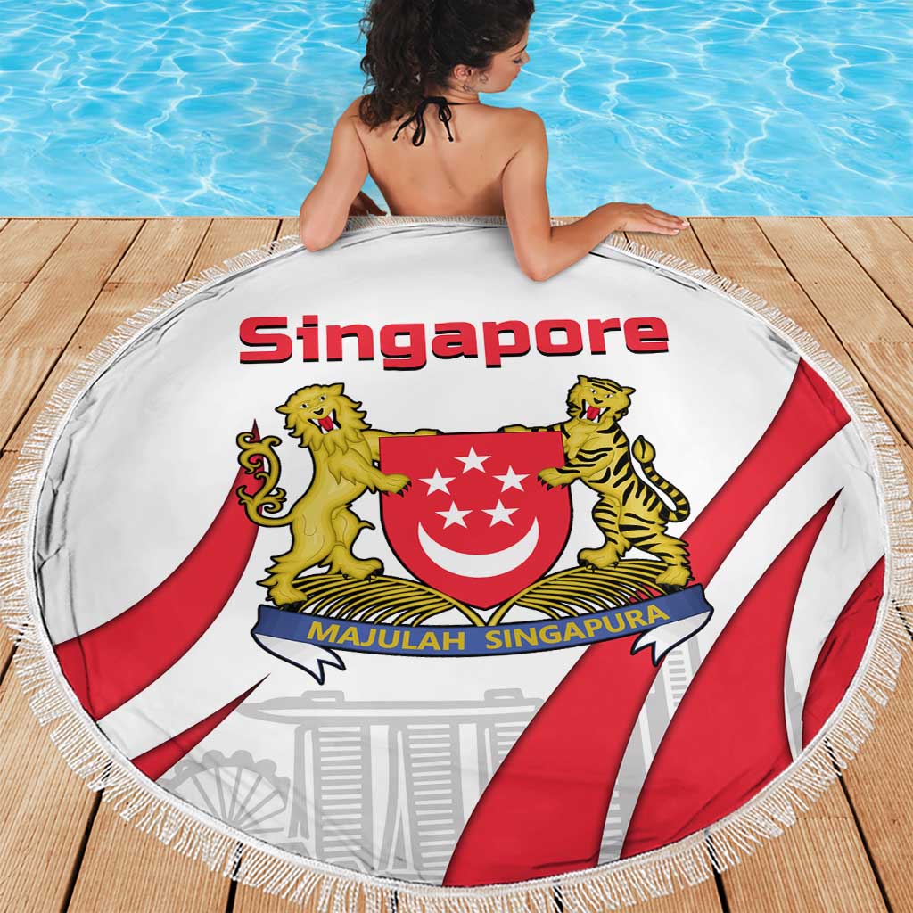 Singapore National Crest Beach Blanket with City Skyline and Lion Design