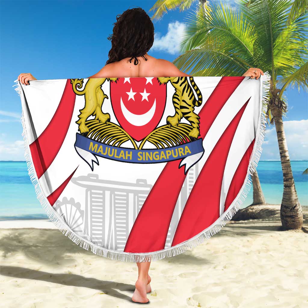 Singapore National Crest Beach Blanket with City Skyline and Lion Design
